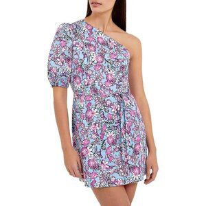 NWT French Connection Fotini One Shoulder Mini Dress Placid Blue Floral Size 10
